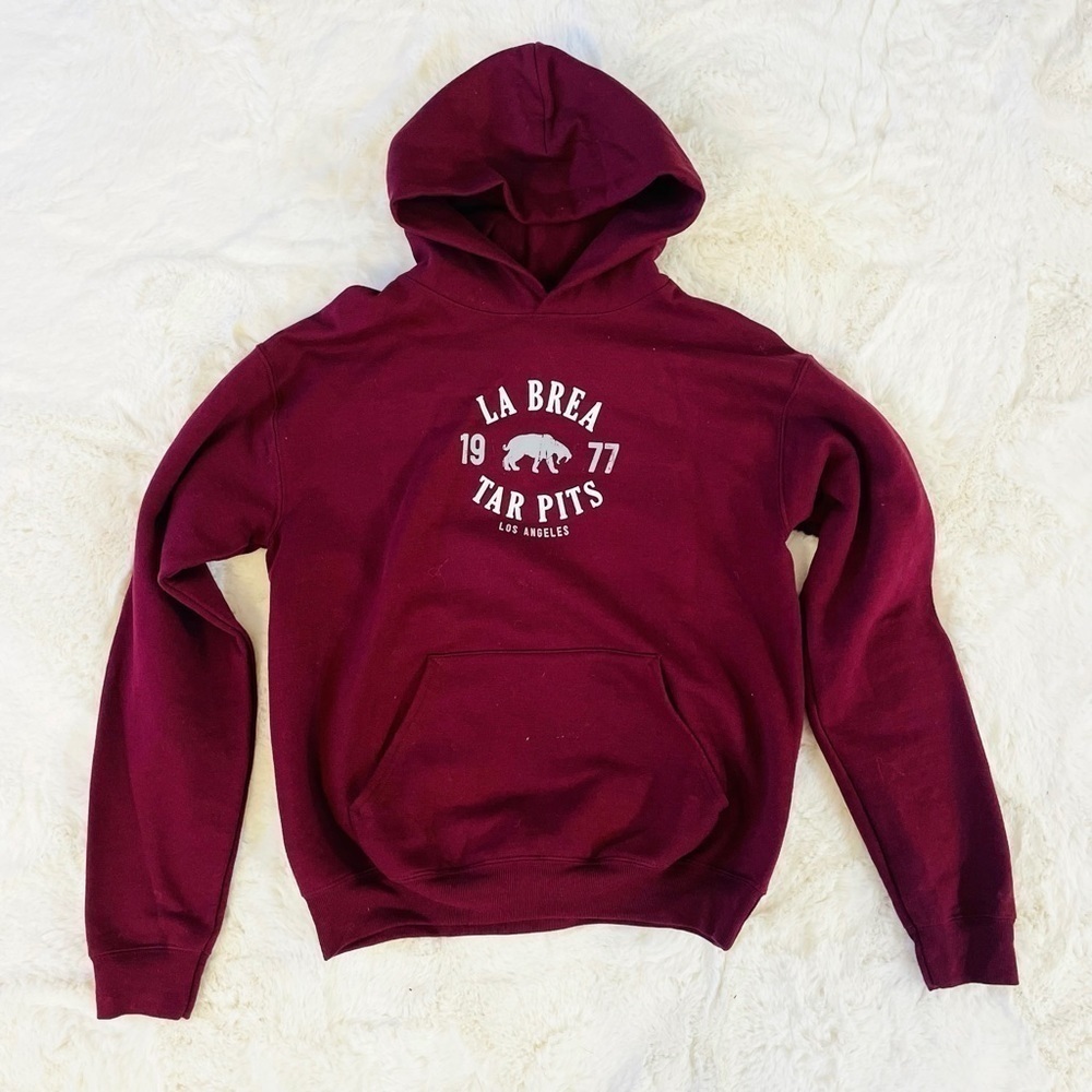 La Brea Tar Pits & Museum Maroon Graphic Pullover Hoodie Youth Size XL